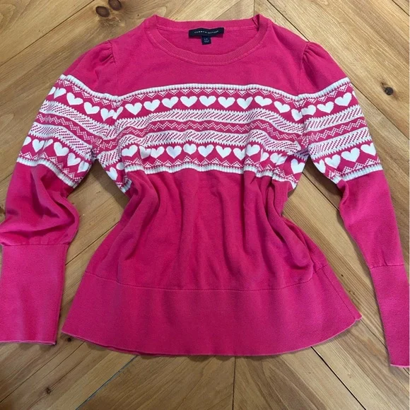 Vintage Tommy Hilfiger Heart Sweater Crew Neck Pink Sz Large - Picture 2 of 10